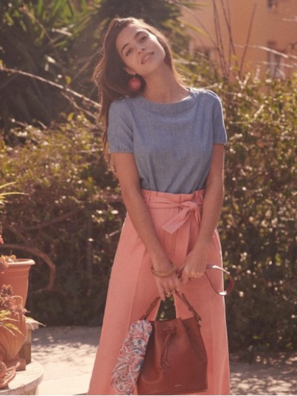 SEZANE blue chambray Octavie blouse, size 44/12
